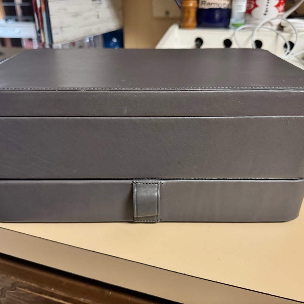 Sleek Gray Leather Storage Box